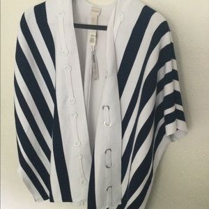 Chico’s L\XL nautical navy and white stripped ruana never worn with tags.